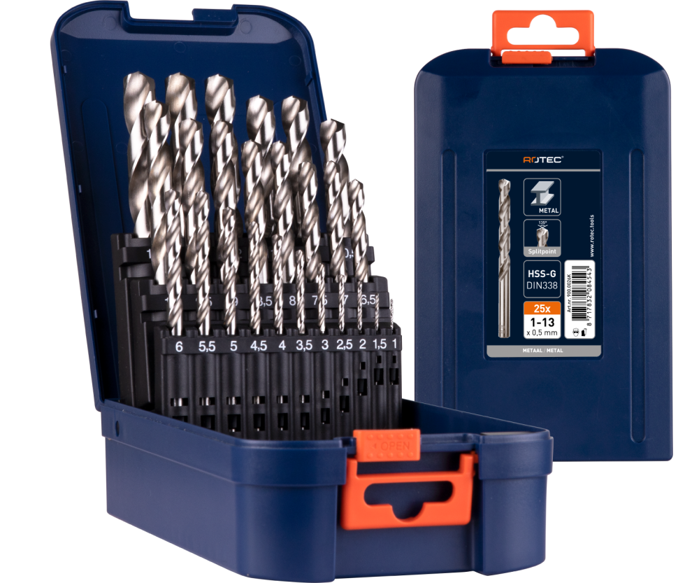 ROTEC Spiraalborenset '105', DIN 338, type N, 25-dlg ø1-13 ABS ROTEC Spiraalborenset '105', DIN 338, type N, 25-dlg ø1-13 ABS