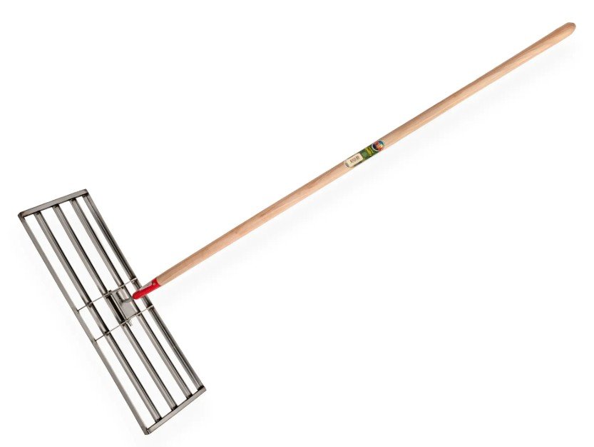 Egalisatiehark RVS 80 x 25 cm, met houten steel 150 cm Egalisatiehark RVS 80 x 25 cm, met houten steel 150 cm